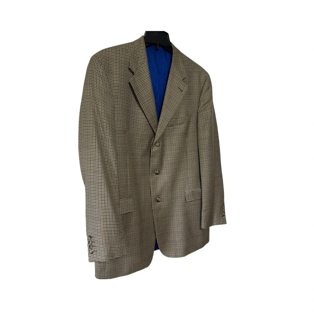 Tommy Hilfiger Vintage 100% Wool‎ Houndstooth Sport Coat Blazer 44L Brown Blue